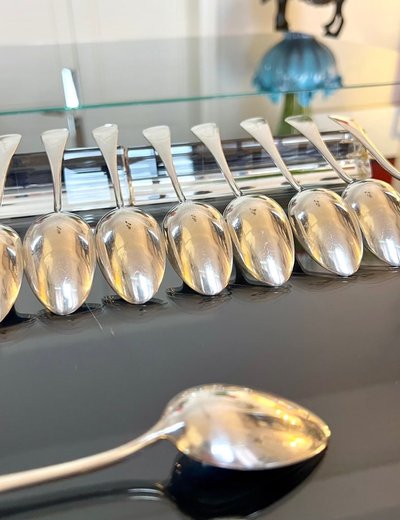 12 Alfenide White Metal Dessert Spoons - Table Cutlery