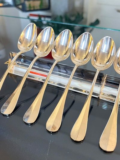 12 Alfenide White Metal Dessert Spoons - Table Cutlery