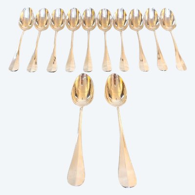12 Alfenide White Metal Dessert Spoons - Table Cutlery