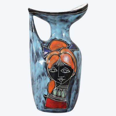 Ceramic Vase with Girl Face Decoration, 1960s