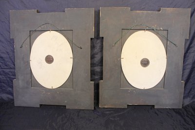 Pair of carved marble medallions with women's profiles in low relief by Louis Bottée expo 1889