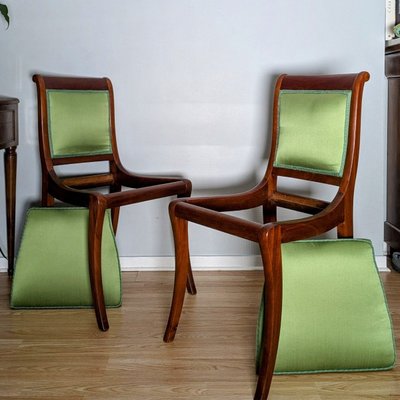 Jacob Desmalter - pair of English-style chairs - mahogany and silk Lelièvre