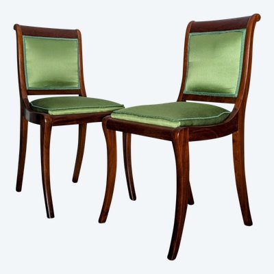 Jacob Desmalter - pair of English-style chairs - mahogany and silk Lelièvre