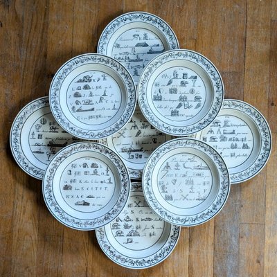 Montereau - suite of 12 plates - rebus décor circa 1820