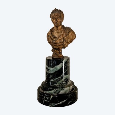 Italia, 1700 circa - busto in bronzo dorato di un imperatore romano - base verde mare