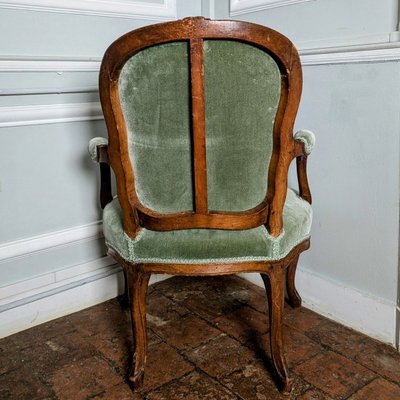 Louis Delanois, maître en 1761 - fauteuil en cabriolet - hêtre naturel et velours de soie