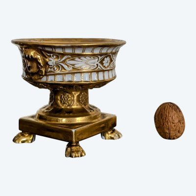 Darte Frères - piccolo calamaio Impero, Restauro - porcellana dorata