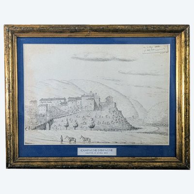 Drawing of the Spanish campaign under Louis XVIII - dated and localized