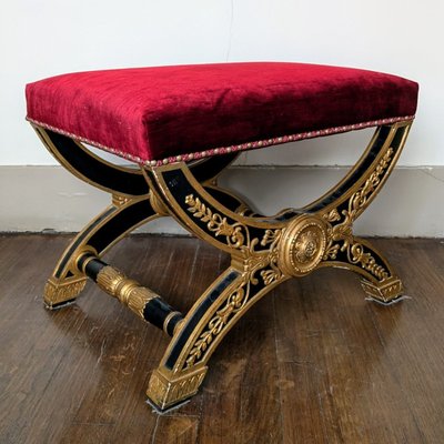 Large curule stool - painted and gilded wood - Empire style