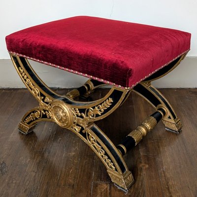 Large curule stool - painted and gilded wood - Empire style