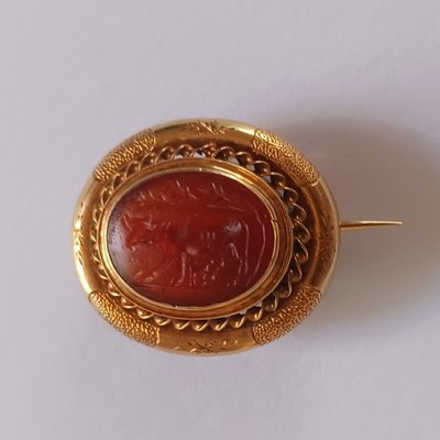 Ancient Rome, circa 1st century - carnelian intaglio - 19th c. gold brooch setting
