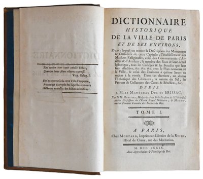 Livre "Dictionnaire historique de la ville de Paris", HURTAUT et MAGNY, édité par Moutard, 1779