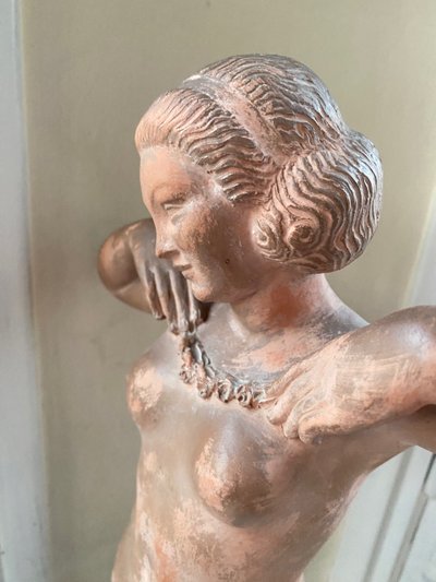 Sculpture en terre cuite Art Déco. Nu féminin. Réal Pedretti. 1934.