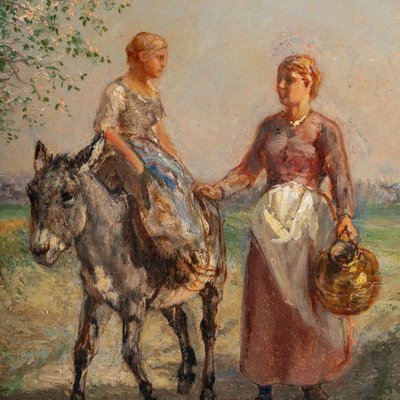 Jules Jacques Veyrassat (1828-1893): Donkey Ride, oil on canvas circa 1860