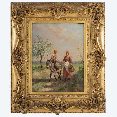 Jules Jacques Veyrassat (1828-1893): Donkey Ride, oil on canvas circa 1860