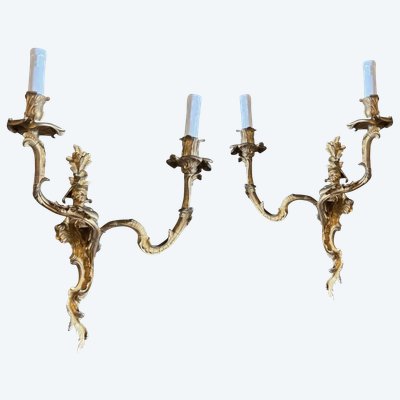 Grandes appliques XIXème aux Chinois en bronze doré & Ciselé. Hauteur 48cm