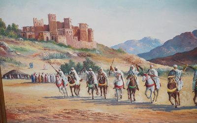 Émile JANTET,  Fantasia orientaliste,  Huile sur bois