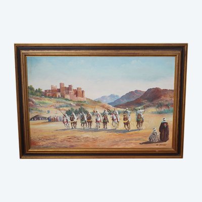 Émile JANTET,  Fantasia orientaliste,  Huile sur bois