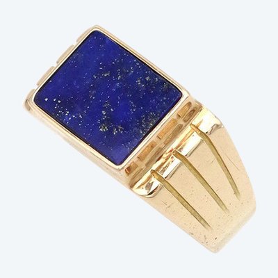 Anello con serbatoio in lapislazzuli in oro 18 carati, anello con serbatoio, anello rétro, blu oltremare, gioielli con serbatoio