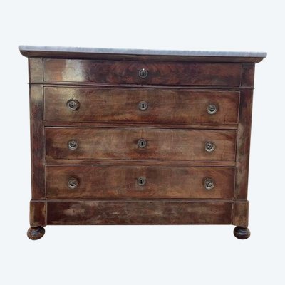 Commode époque Restaurarion en noyer et marbre blanc 