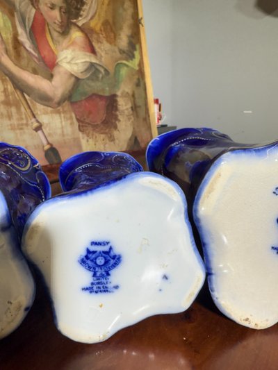 Three English pitchers PANSY PATTERN BY BROWN & STEVENTON ENGLAND-CIRCULAR, late 1800s, porcelain!