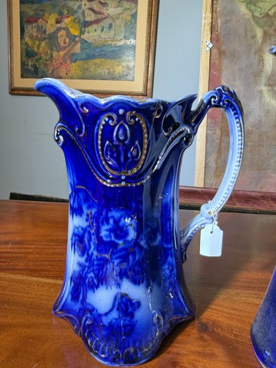 Three English pitchers PANSY PATTERN BY BROWN & STEVENTON ENGLAND-CIRCULAR, late 1800s, porcelain!