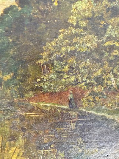 Peinture à l'huile ancienne sur toile, début du 19ème siècle, paysage, 41x36 cm