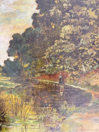 Peinture à l'huile ancienne sur toile, début du 19ème siècle, paysage, 41x36 cm