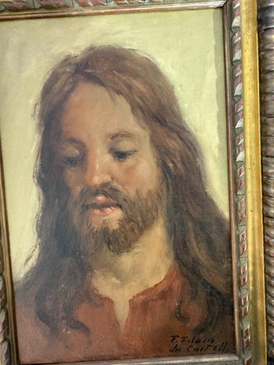 Peinture à l'huile ancienne représentant Jésus, 1950/60 par Francesco Filosa Castellammare di Stabia, 37x27