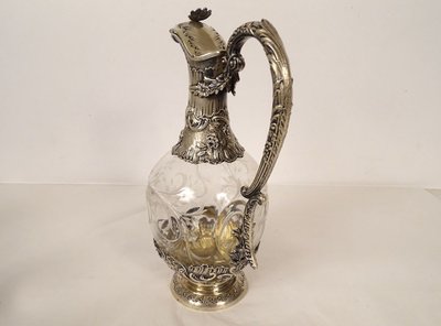 Aiguière Louis XV Cristal Massive argento Minerve H. Lapeyre Art Nouveau XIX secolo