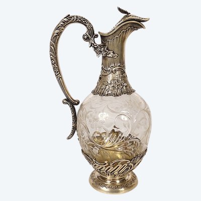 Aiguière Louis XV Cristal Massive argento Minerve H. Lapeyre Art Nouveau XIX secolo