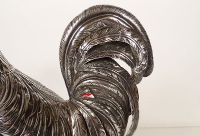 Scultura in argento massiccio Gallo che cammina Base in marmo Siena XIX secolo