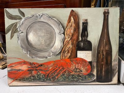 Nature Morte Au Homard - Huile Sur Toile Début XXème