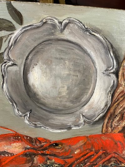 Nature Morte Au Homard - Huile Sur Toile Début XXème