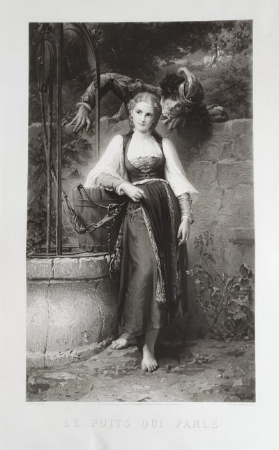 Gravure Ancienne d'Après A. Vely Par Herman Eichens Le Puits Qui Parle