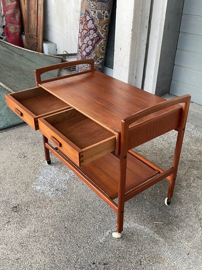 Desserte - Chariot Roulant Scandinave En Teck Circa 1960 Danemark