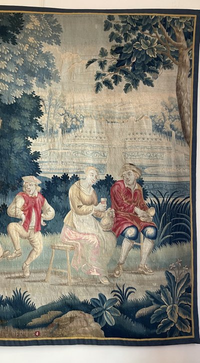 18th Century Lille Tapestry In Wool And Silk After Teniers From The G. Wernier Workshop