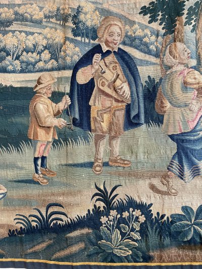 18th Century Lille Tapestry In Wool And Silk After Teniers From The G. Wernier Workshop