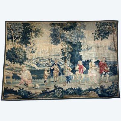 18th Century Lille Tapestry In Wool And Silk After Teniers From The G. Wernier Workshop