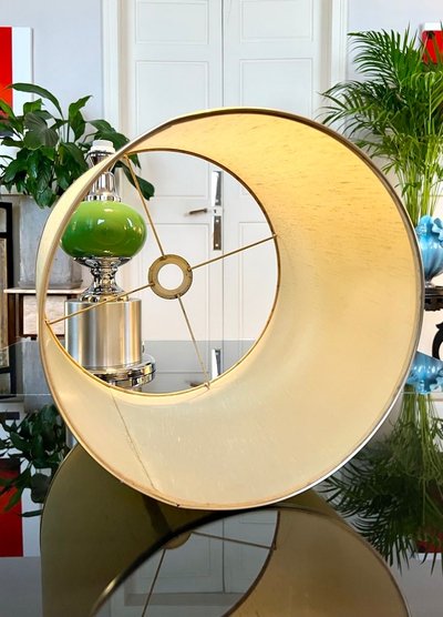 Lampada vintage in metallo stile spaziale con paralume in tessuto