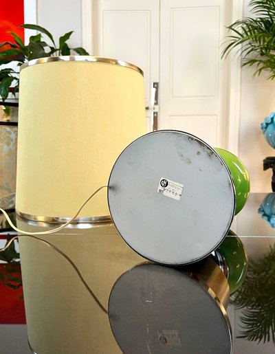 Lampada vintage in metallo stile spaziale con paralume in tessuto