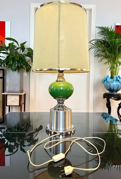 Lampada vintage in metallo stile spaziale con paralume in tessuto