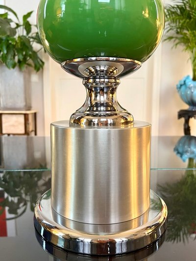 Lampada vintage in metallo stile spaziale con paralume in tessuto