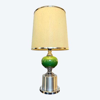 Lampada vintage in metallo stile spaziale con paralume in tessuto