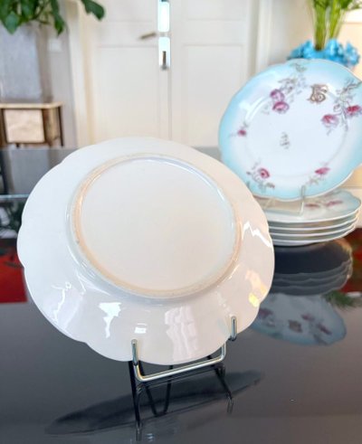 6 Assiettes à Dessert Entremets Initiales TB - Service De Table En Porcelaine - Fin 19e Siècle