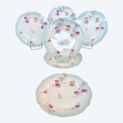 6 Assiettes à Dessert Entremets Initiales TB - Service De Table En Porcelaine - Fin 19e Siècle