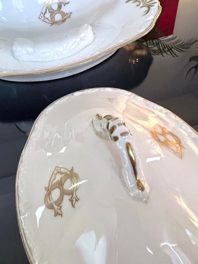 Old Paris Porcelain Sauceboat - CB Initials Monograms