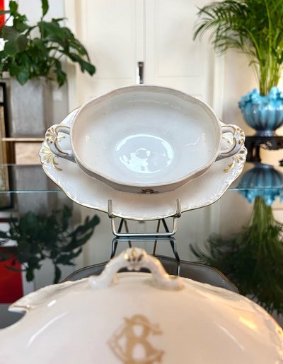Old Paris Porcelain Sauceboat - CB Initials Monograms