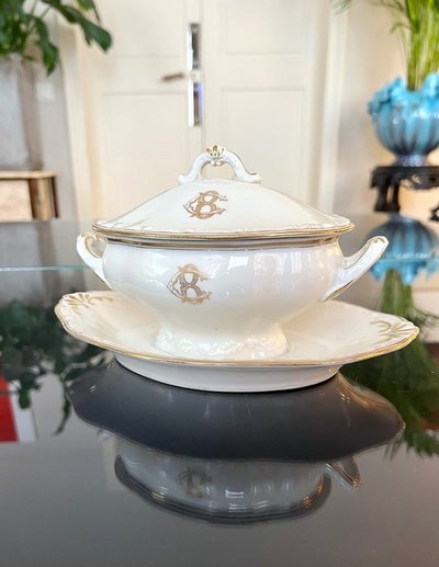 Old Paris Porcelain Sauceboat - CB Initials Monograms