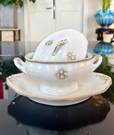 Old Paris Porcelain Sauceboat - CB Initials Monograms